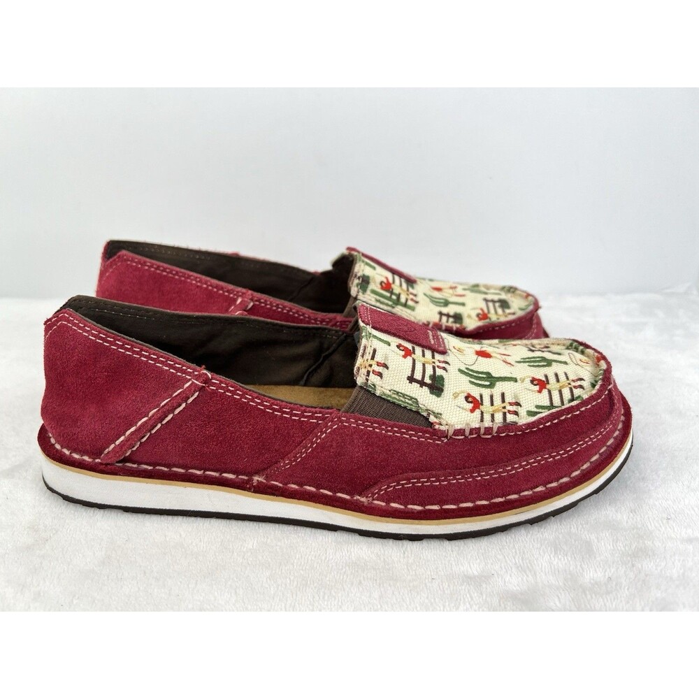 Ariat Cruiser Slip-On Shoes Womens Size 8 B Cranberry Suede Cactus Cowgirl Print